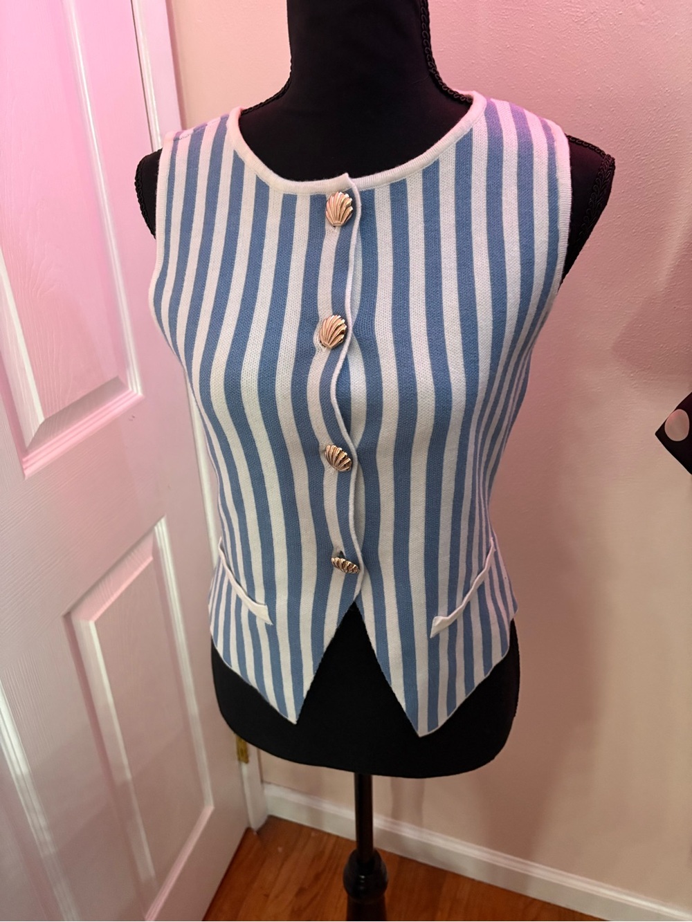 On 12th Striped Blouse with Shell Buttons